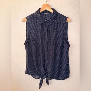 Adrianna Papell Navy and White Sleeveless Button-Front Blouse